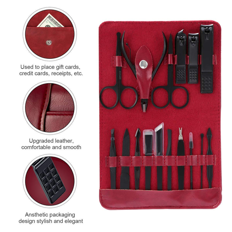 Leipple Manicure Set Professional Nail Clipper Kit Pedicure Kit - 16 pcs Stainless Steel Grooming Kit - Nail Care Tools with Luxurious Leather Travel Case (Red) Red - BeesActive Australia
