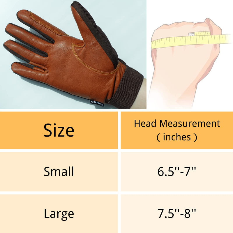 ONNAS 100% Leather Insulated Horse Riding Gloves for Women, Windproof Equestrian Riding Gloves for Ladyies, Breathable Horseback Riding Gloves for Girls Outdoor Cycling Driving Gardening Large Goat Leather Brown - BeesActive Australia
