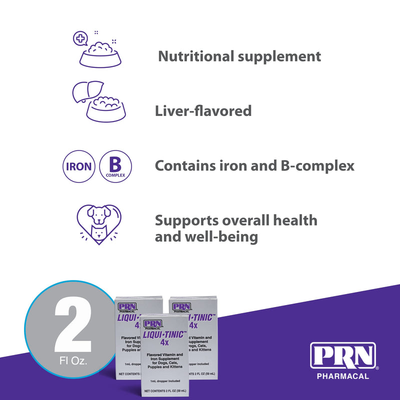 PRN Pharmacal Liqui-Tinic 4X - Iron and Vitamins Oral Nutritional Supplement for Pets- Liver-Flavored Supplement with Iron and B-Complex Vitamins to Support Wellness - 2 Fl Oz (3 Pack) - BeesActive Australia