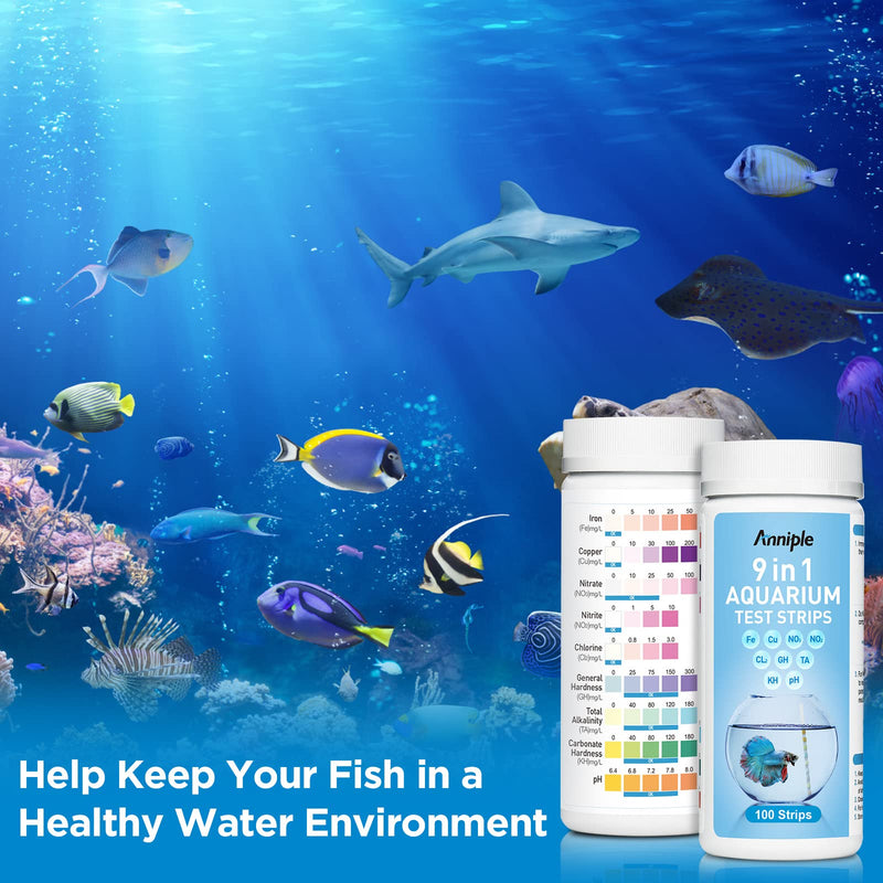9 in 1 Aquarium Test Strips - 100 Strips Aquarium Water Test Kits for Freshwater Saltwater - Testing for Iron, Copper, Nitrite, Nitrate, pH, GH & KH, Chlorine, Total Alkalinity - BeesActive Australia