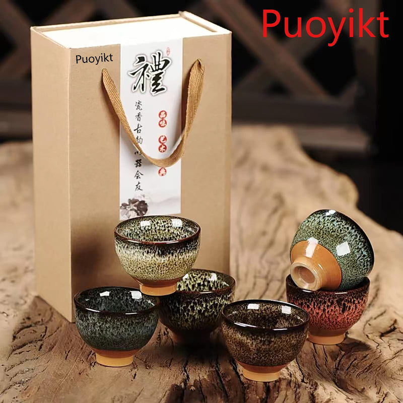 Puoyikt Chinese Ceramic Kung Fu Tea Set of 6, Japanese Tea Cup, Sake Cup, Ceramic Tea Cup, Ceramic Tea Set (6 colors) 6 colors - BeesActive Australia