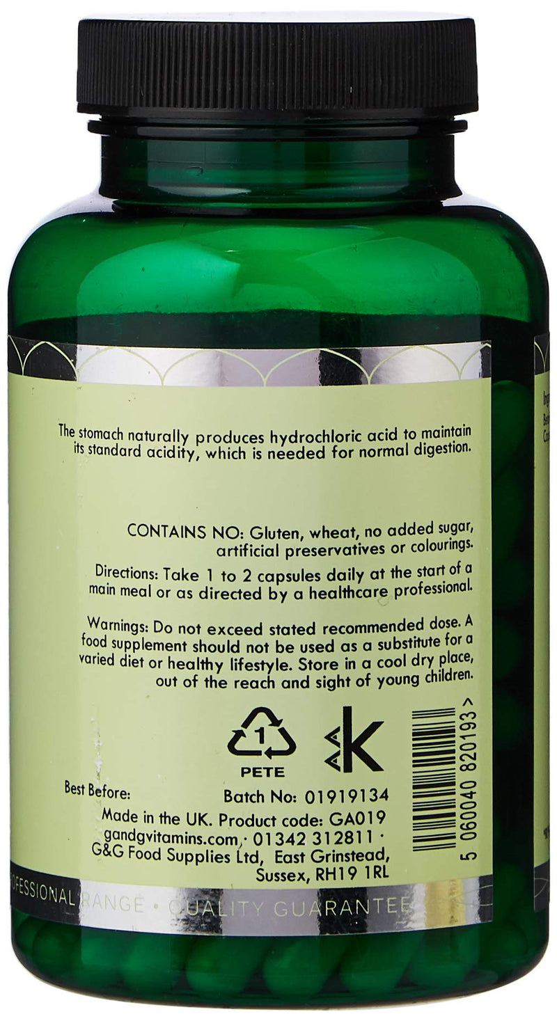 Betaine HCl | 480mg Betaine per Capsules | 120 Vegan Capsules | Betaine Hydrochloride | G&G Vitamins - BeesActive Australia