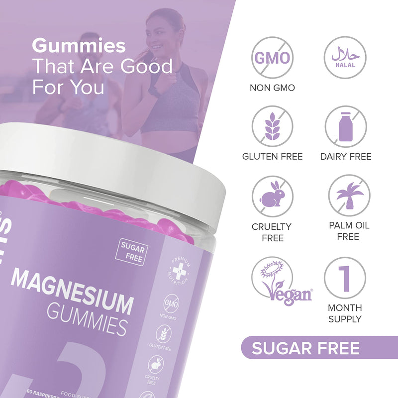 Magnesium Gummies � Sugar Free - Vegan � 1 Month Supply - Gluten Free - Chewable Magnesium Supplements � 1091 mg Magnesium Citrate Providing 120mg of Magnesium - Made by Novomins Raspberry 60 count (Pack of 1) - BeesActive Australia