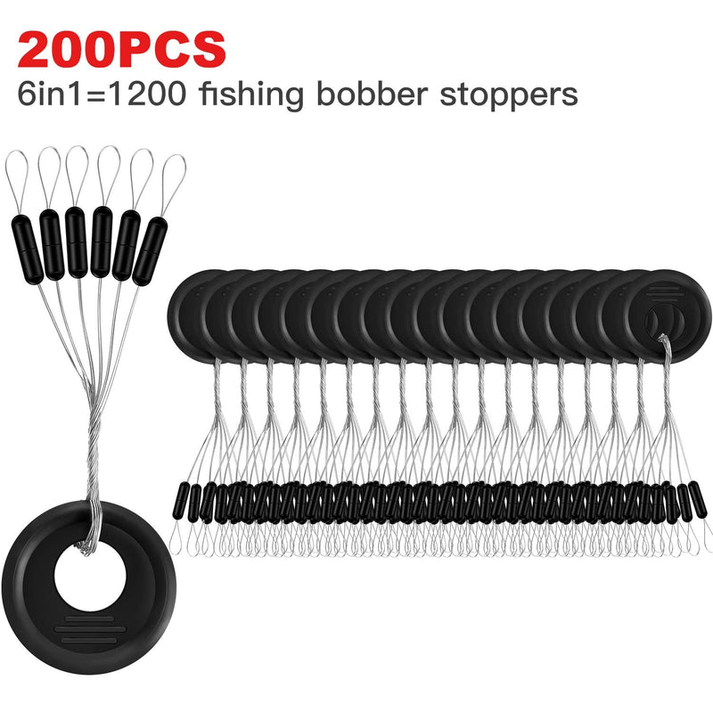Outus 1200 Pieces Fishing Rubber Bobber Beads Stopper 6 in 1 Black Float Sinker Stops Small Column Shape - BeesActive Australia