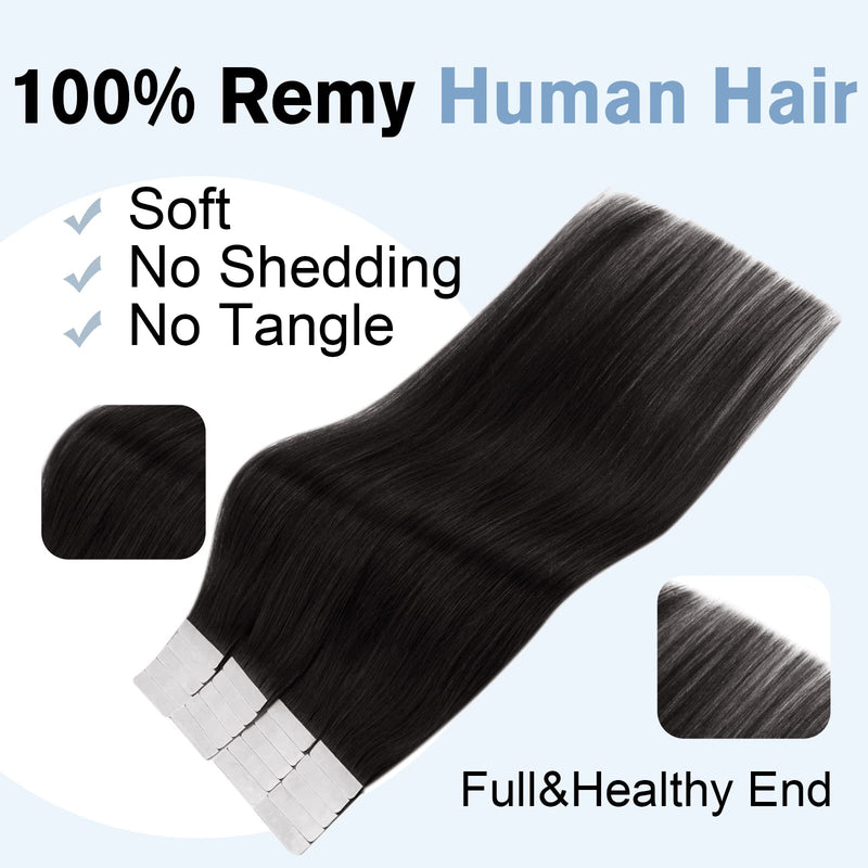 Easyouth Black Tape in Hair Extensions Human Hair Jet Black Tape in Extensions Real Remy Hair Extensions Tape in Black 12 Inch 30g 20Pcs #1 - BeesActive Australia