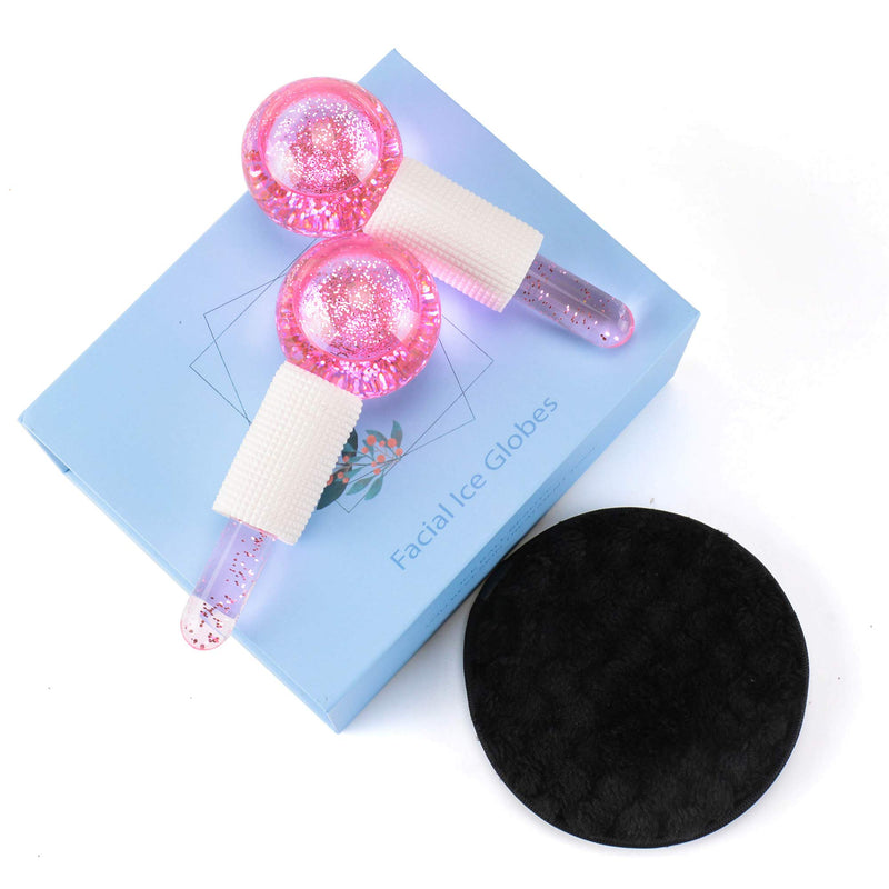 CIBLUTY Facial Ice beauty ball- 2PC Globes Pink Facial Roller for Cold or Hot Skin Massagers Globe Durable Quartz Glass for Face and Eye Rollers Reduce Puffiness - BeesActive Australia