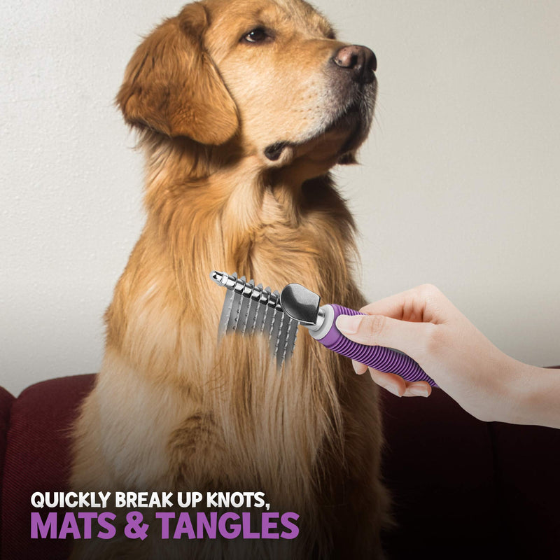 Poodle Pet Bundle - Dematting Fur Rake Comb Brush Tool with Steel Safety Blades for Detangling Matted or Knotted Undercoat Hair and Slicker Brush for Small and Large Dogs Pet Hair Remover - BeesActive Australia