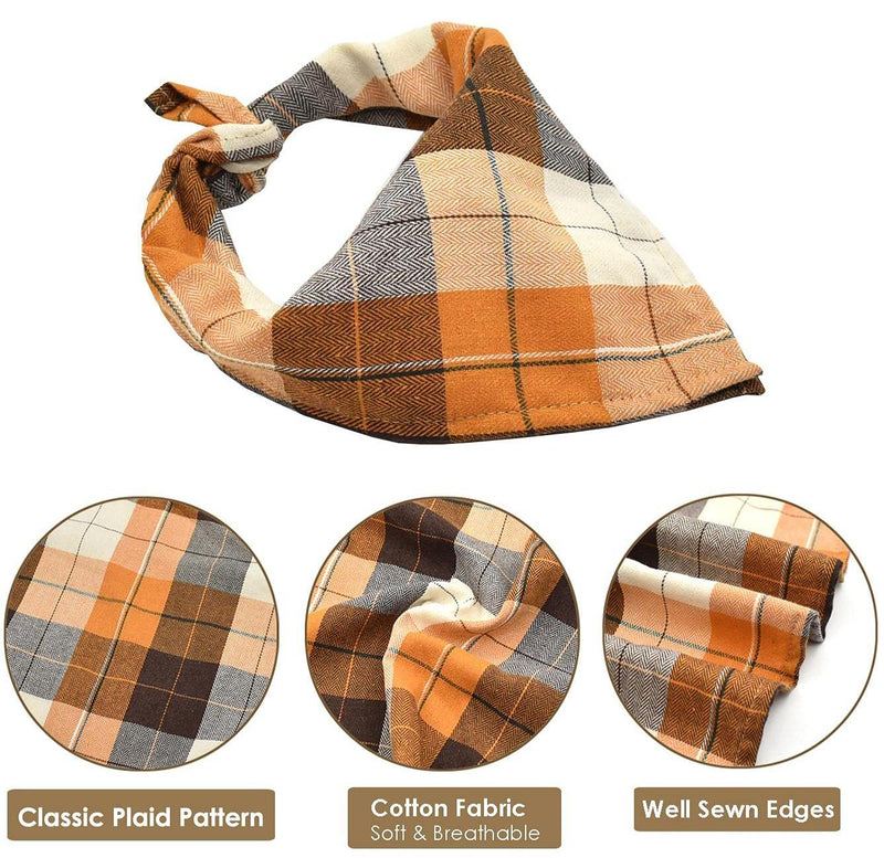 Bubblepup Plaid Dog Scarf/Dog Bandana, Cotton Dog Bandana for Small Medium Large Dogs, Dog Kerchief, 1PC Square Dog Scarf Dog Triangle Bibs Brown&Beige - BeesActive Australia