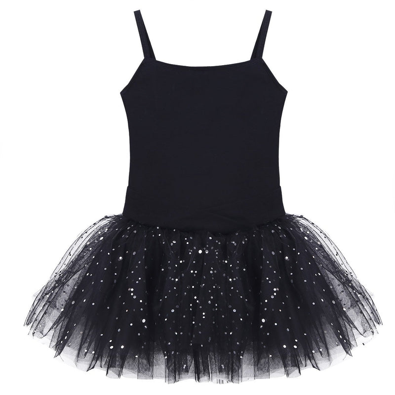 [AUSTRALIA] - inhzoy Tutu Skirted Gymnastic Ballet Dancewear for Girl Sequined Sleeveless Bow Glitter Tulle Leotard Dress Black 8 / 10 