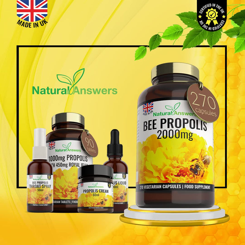 Natural Answers Pure Bee Propolis 2000mg � 270 Capsules 135 Servings - 100% Suitable for Vegetarians Bees Propoli - BeesActive Australia