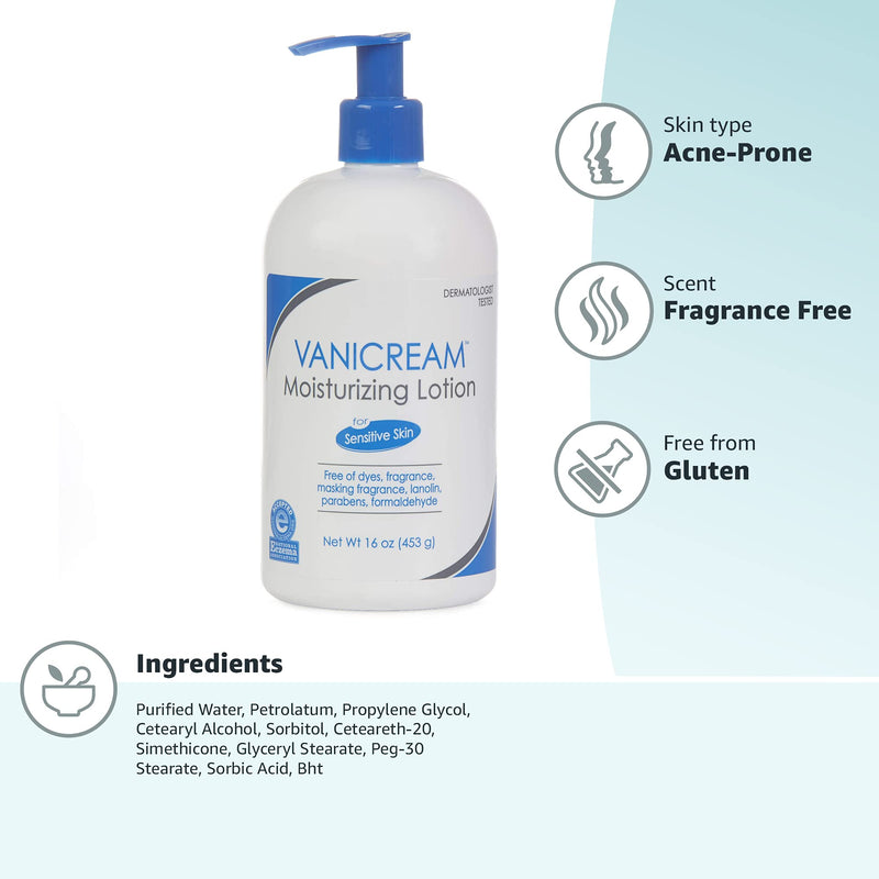 Vanicream Moisturizing Lotion with Pump | Fragrance and Gluten Free | For Sensitive Skin | 16 Ounce (Pack of 1) 1 Pound (Pack of 1) - BeesActive Australia