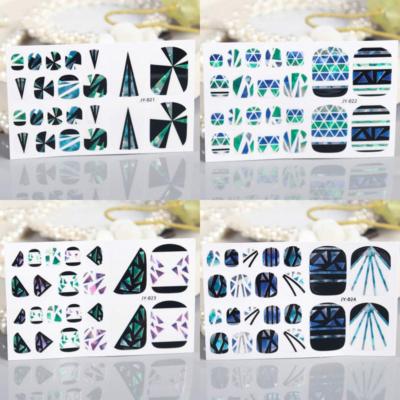 DANNEASY 16 Sheets Adhesive Toe Nail Wraps Decals Geometry Nail Art Polish Stickers Manicure Salon for Women with 1Pc Nail File + 1Pc Wood Cuticle Stick kit 1 - BeesActive Australia
