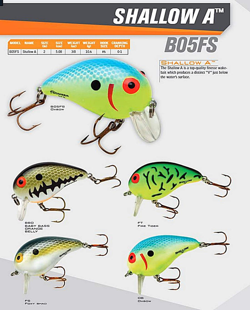 Bomber Lures Shallow A Finesse Wake-Bait Fishing Lure, 2 Inch, 3/8 Ounce Foxy Shad - BeesActive Australia