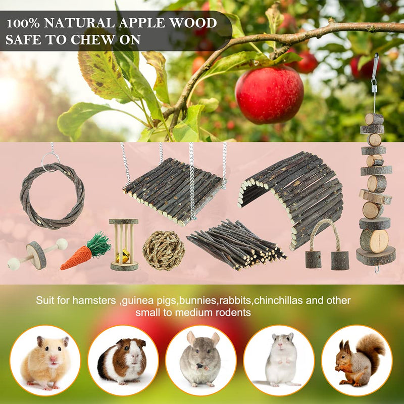 YIXUND Hamster Toys Rat Toys Chinchilla Toys Hamster Chew Toys Cage Accessories Apple Wood Sticks Ladder Bell Roller for Gerbil Guinea Pigs and Other Small Animal - BeesActive Australia