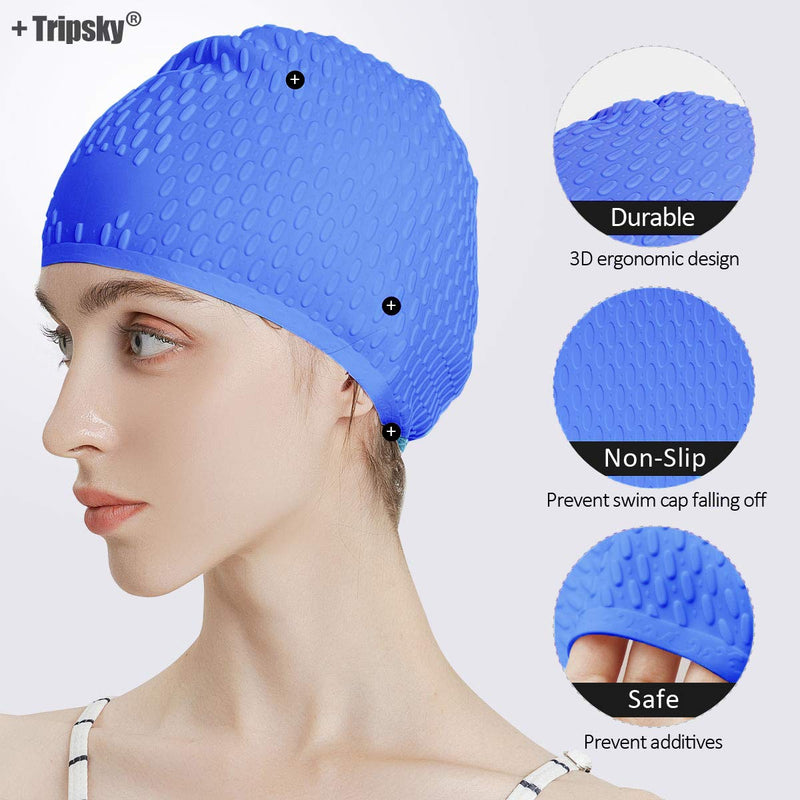 Tripsky Silicone Swim Cap,Comfortable Bathing Cap Ideal for Curly Short Medium Long Hair, Swimming Cap for Women and Men, Shower Caps Keep Hairstyle Unchanged Dark Blue - BeesActive Australia
