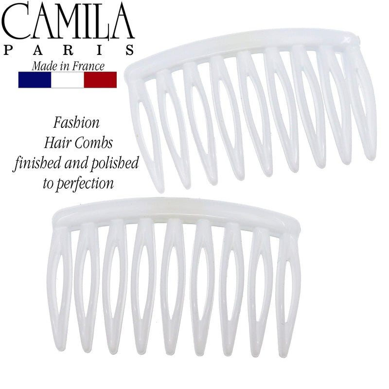 Camila Paris CP3108 French Hair Side Comb, Small, Curved White French Twist Hair Combs Decorative, Strong Hold Hair Clips for Women Bun Chignon Up-Do Styling Girls Hair Accessories, Made in France White 2" - BeesActive Australia
