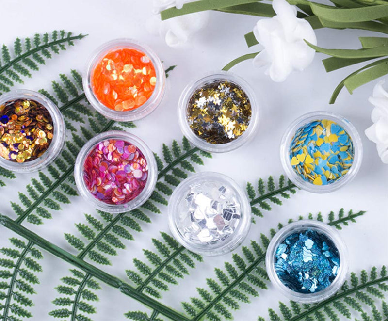 Ranvi Nail Art DIY Mermaid Sequins Translucent Color Round Nail Decoration 3 Pieces,Style 1 Blue - BeesActive Australia