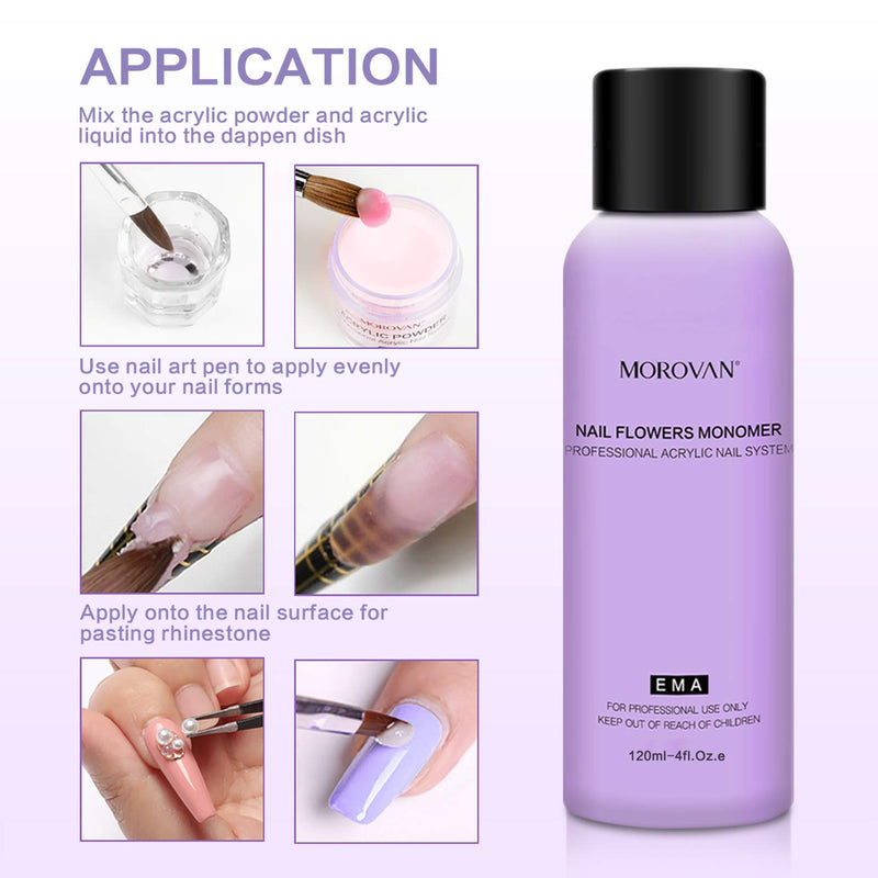 Morovan Acrylic Liquid Monomer for Acrylic Powder with Professional Monomer Acrylic Nail Liquid 4 oz Non-Yellow Acrylic Nail System Extension Acrylic nail tools - BeesActive Australia