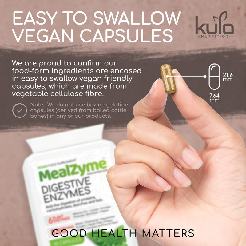 MealZyme - Digestive Enzyme Supplements - 6 Vegan Plant Based Complex with Bromelain, Betain HCL, Amylase, Protease, Lipase, Papain and Peppermint for Indigestion and Bloating Relief - 90 Capsules 90 Count (Pack of 1) - BeesActive Australia