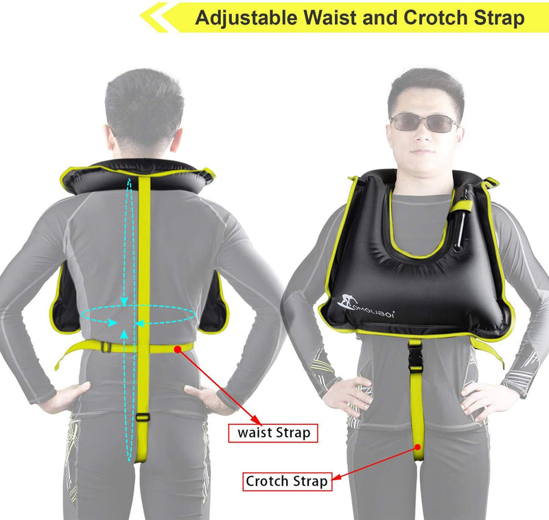 OMOUBOI Snorkel Vest for Adults Swim Vests Inflatable Snorkeling Jackets for Diving, Snorkeling, Swimming Safety (Suitable for 100-220 lbs) Black - BeesActive Australia