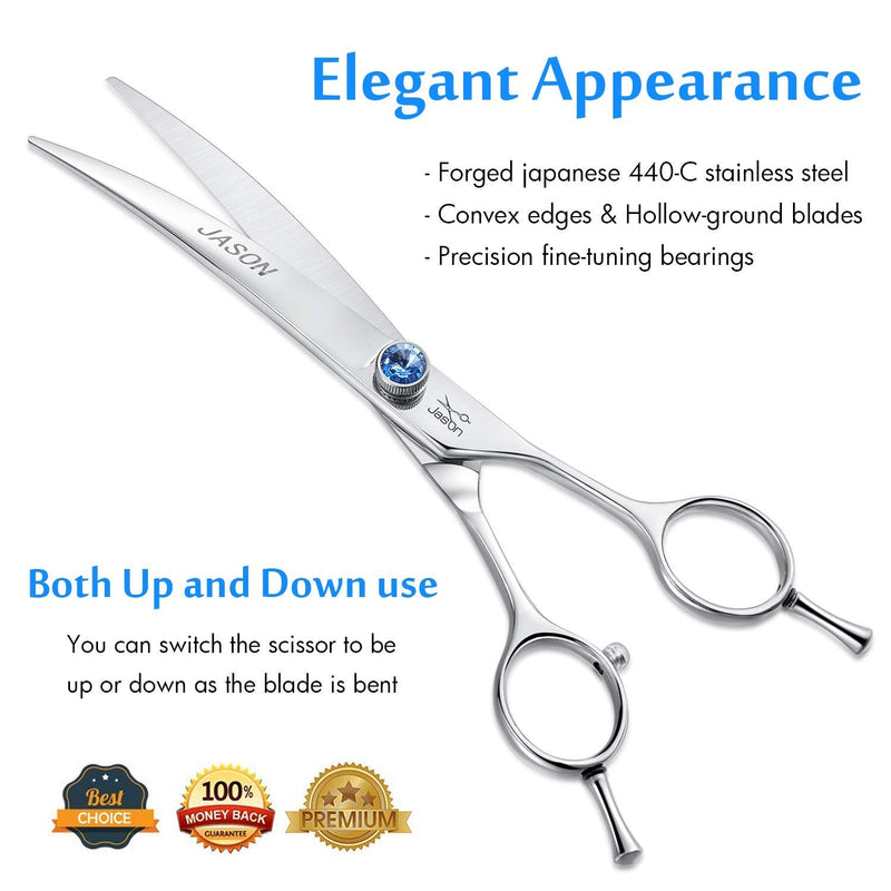 JASON Dog Grooming Thinning Blending Scissor, Ergonomic Pet Grooming Thinner Blender Shears Cat Trimming Texturizing Kit with Offset Handle and a Jewelled Screw Curved 7.0" - BeesActive Australia