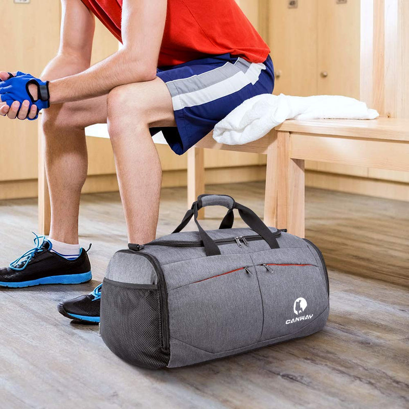 Canway Sports Gym Bag, Travel Duffel bag with Wet Pocket & Shoes Compartment for men women, 45L, Lightweight gray - BeesActive Australia