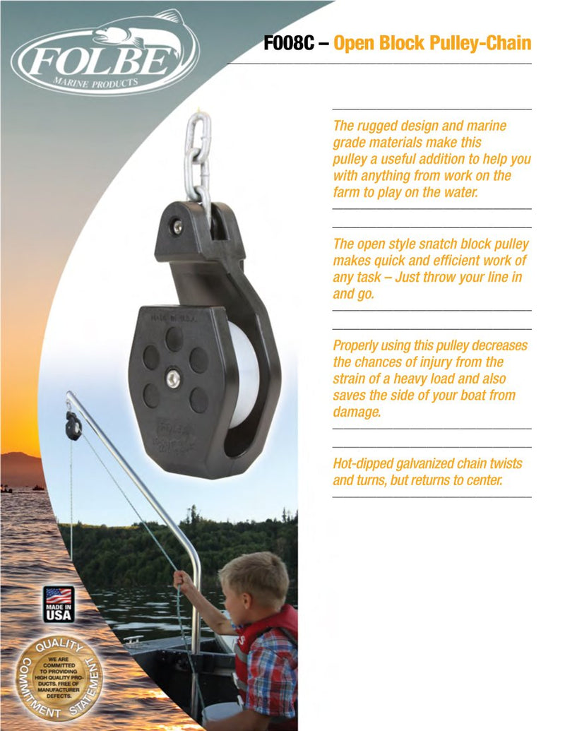 Folbe F008 - Open Block Crab Pot Pulley with Chain - BeesActive Australia