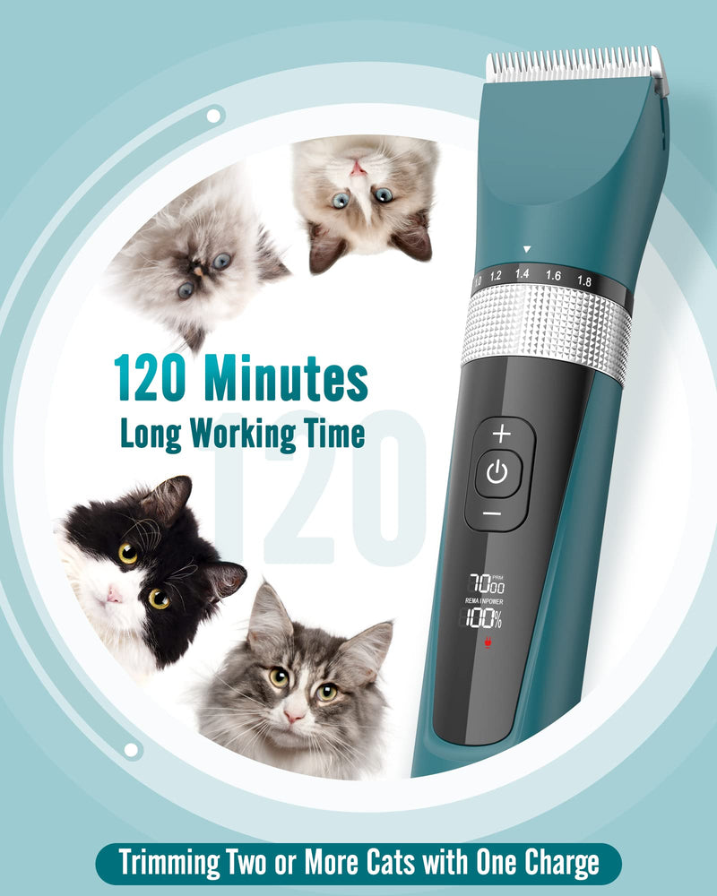 oneisall Cat Grooming Clippers for Matted Long Hair, 5-Speed Cat Grooming Kit Cordless Low Noise Pet Hair Clipper Trimmer Shaver for Dogs Cats Animals (Green) - BeesActive Australia