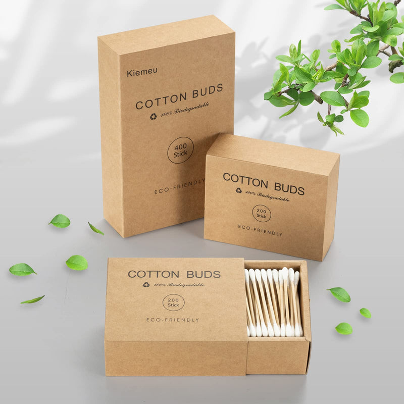 400 Bamboo Cotton Buds Biodegradable Ear Buds Cotton For Cleaning Ear And Doing Makeup Q Tips Cotton Buds 200 Count(Pack of 2) - BeesActive Australia
