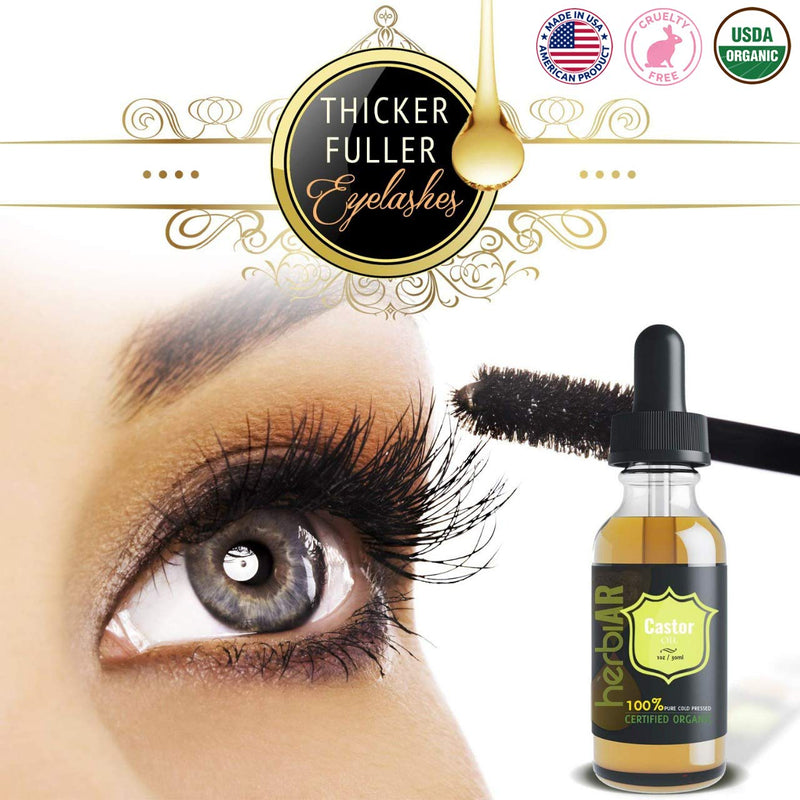 Organic Castor Oil for Eyelashes Eyebrows USDA Certified Natural Cold Pressed Hair Growth Oil & Eyelash Serum Skin Moisturizer 30 ml - Herbiar - BeesActive Australia