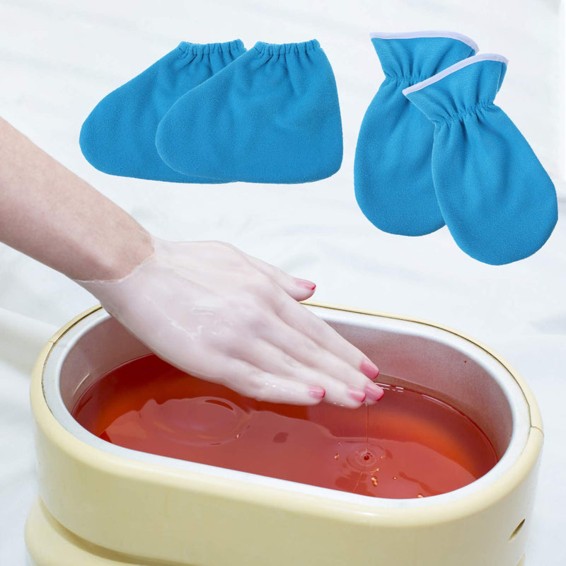 Lurrose 4Pcs Paraffin Wax Bath Gloves Bootie Paraffin Wax Work Hand Treatment Mitts Foot Spa Cover for Women Men Feet Hand Skin Care Therapy Blue - BeesActive Australia