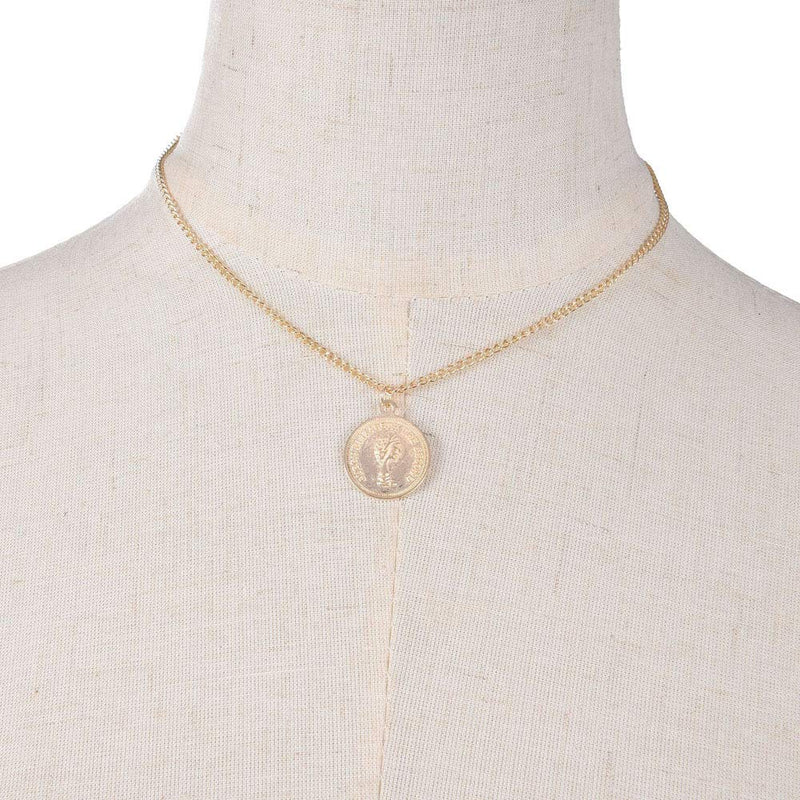 TseanYi Round Coin Pendant Necklace Gold Portrait Head Choker Necklace Queen Circle Disc Collar Necklace Chain Jewelry for Women and Girls (Gold) - BeesActive Australia