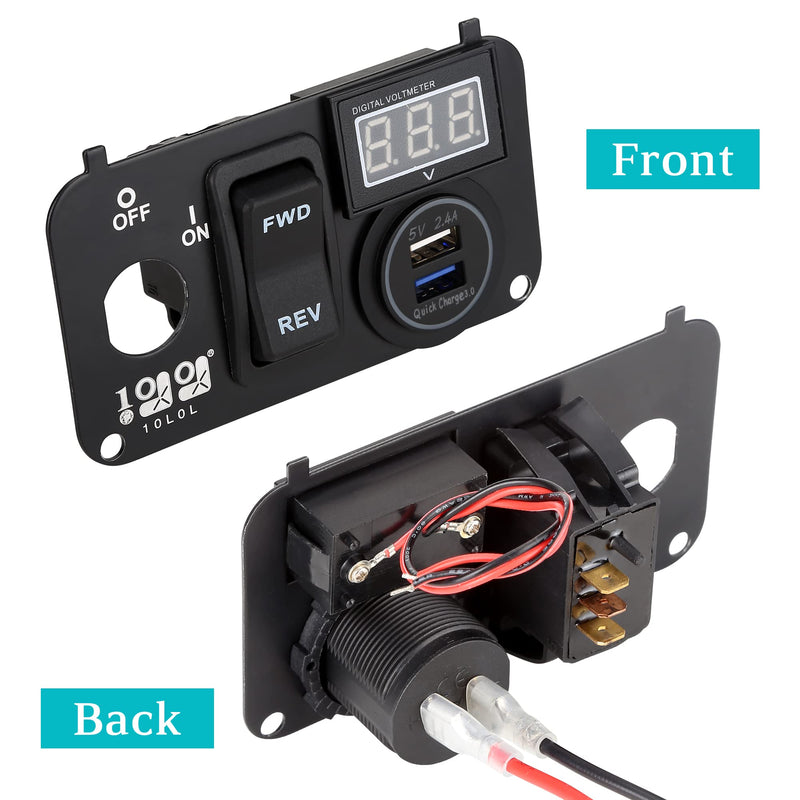 10L0L Golf Cart Key Switch Console Plate Panel for EZGO TXT PDS 2003-up Electric, Equipted Forward Reverse Switch & LED Digital Voltmeter & 12V 3.0 Fast Charger Dual USB Socket - BeesActive Australia