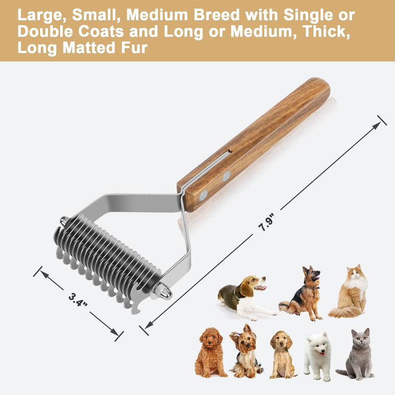 Pet Grooming Brush, 2 Sided Undercoat Rake for Dogs and Cats, Dematting Comb and Deshedding Tool for Shedding Long Hair, Pain Free Removing Tangled and Loose Fur, Stainless Steel with Wooden Handle 2 Sided Pet Grooming Rake - BeesActive Australia