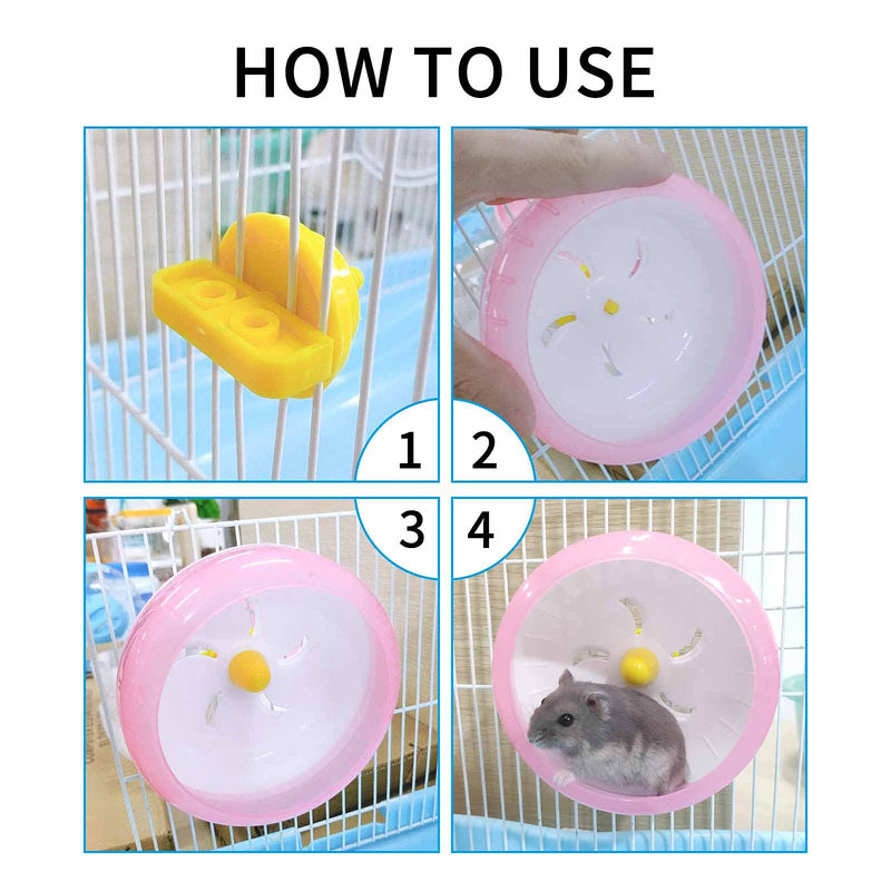 WishLotus Hamster Running Wheel, Silent Jogging Exercise Toy Hamster Cage Accessory for Drawf Hamster Golden Silk Shih Tzu Bear pink - BeesActive Australia