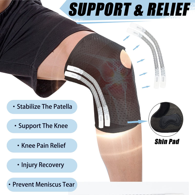 CURELIX [New 2023] Knee Brace with Side Stabilizers, Adjustable Knee Support with Patella Gel Pad & Shin Pad for Meniscus Tear Pain Relief MCL ACL Arthritis Injuries Recovery (JP6-B-XL) Black X-Large - BeesActive Australia