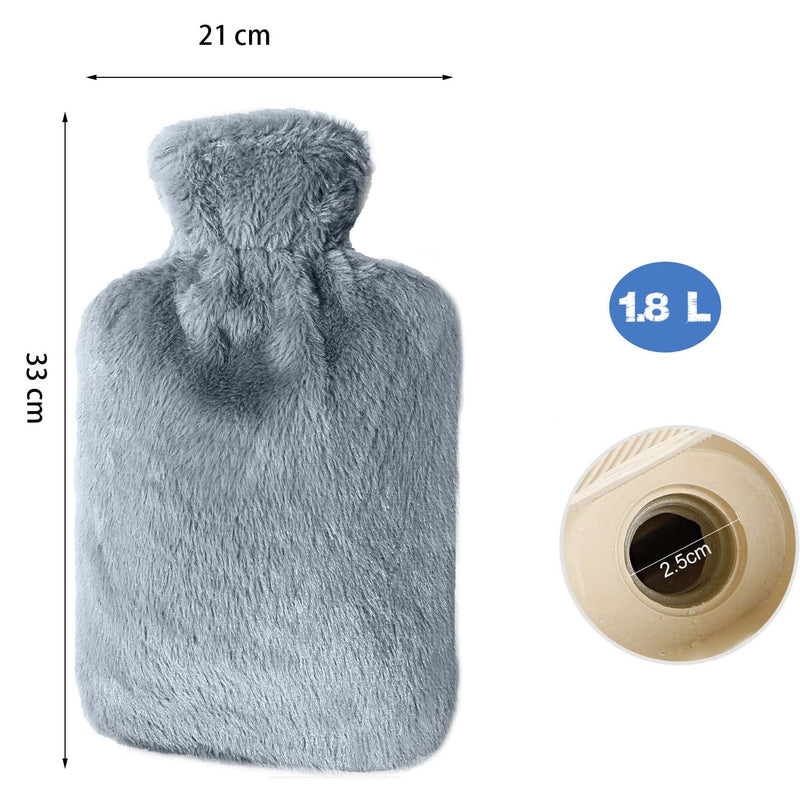 Bonilife Hot Water Bottle with Fluffy Cover-Soft Luxury, 1.8L Large Hot Water Bottle as Great Gift for Women and Men, Warm Hot Water Bag for Bed, Cosy Nights, Pain Relief, Back, Neck-Darkgrey Dark Grey - BeesActive Australia