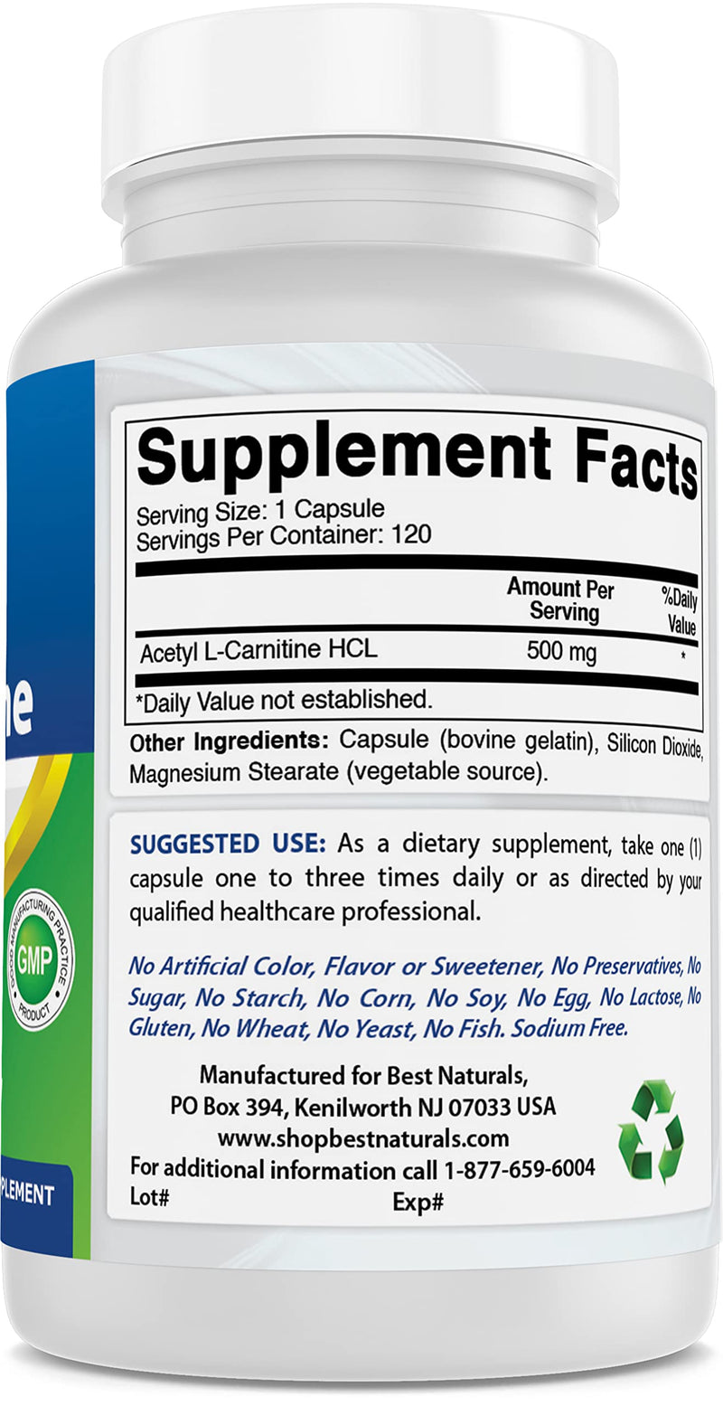 Best Naturals Acetyl L-Carnitine 500 mg 120 Capsules - BeesActive Australia