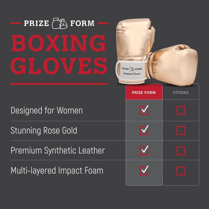 PRIZE FORM Womens Boxing Gloves - Rose Gold Boxing Gloves for Women in Vegan Leather, for use with Heavy Bag, Punching Bag, Boxing Equipment, 12 oz, 14 oz and 16 oz Sizes Small - BeesActive Australia