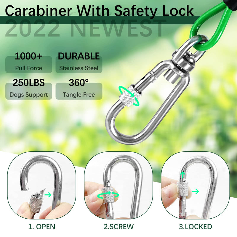 Dog Tie Out Cable, Dog Runner for Yard and Camping, 30FT Dog Chains for Outside, Dog Run Cable Heavy Duty with Shock Absorbing Spring, Dog Tie Out Lead for Small Medium Large Dogs Up to 250lbs… Green - BeesActive Australia