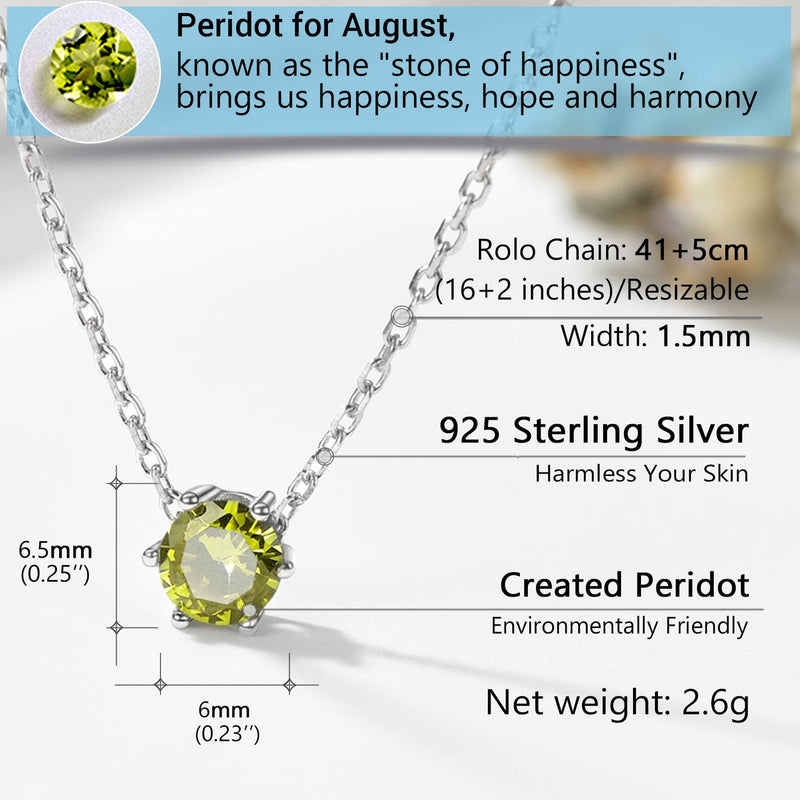 PROSILVER 925 Sterling Silver Dainty Necklace for Women Teen Girls, Gorgeous Cubic Zirconia Birthstone Necklace Jan - Dec Available, 16"-18" Adjustable, Come Gift Box 08 Aug (Peridot) - BeesActive Australia
