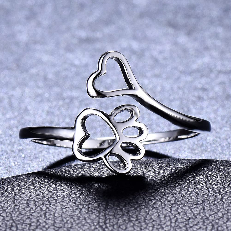 Dog Cat Paw Print Love Heart Ring Opening Adjustable Ring Pet Animal Claw Ring Jewelry for Women Men Gilrs Boys Paw Ring - BeesActive Australia
