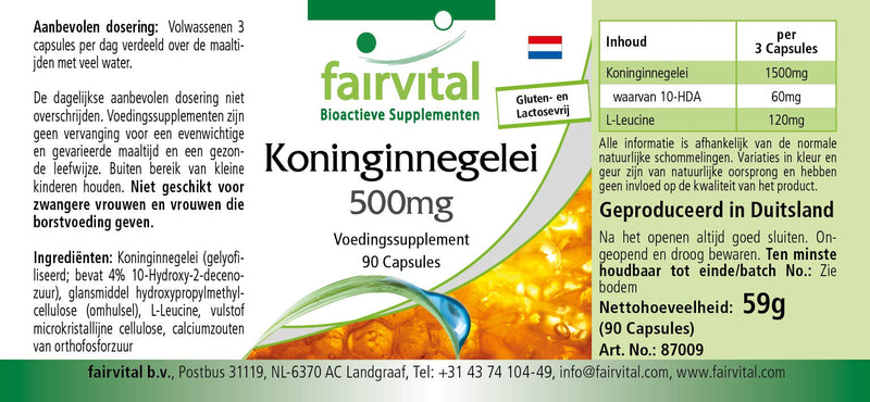 Fairvital | Royal Jelly Extract 500mg - HIGH Dosage - 90 Capsules - standardised to 4% 10-DHA - BeesActive Australia