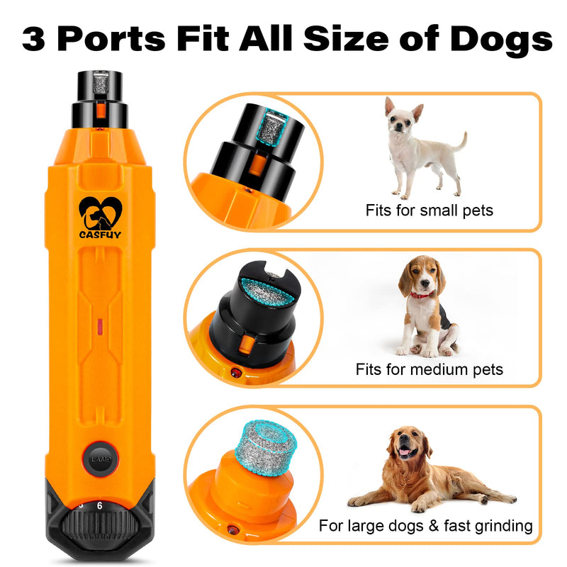 Casfuy 6-Speed Dog Nail Grinder - Newest Enhanced Pet Nail Grinder Super Quiet Rechargeable Electric Dog Nail Trimmer Painless Paws Grooming & Smoothing Tool for Large Medium Small Dogs Orange - BeesActive Australia