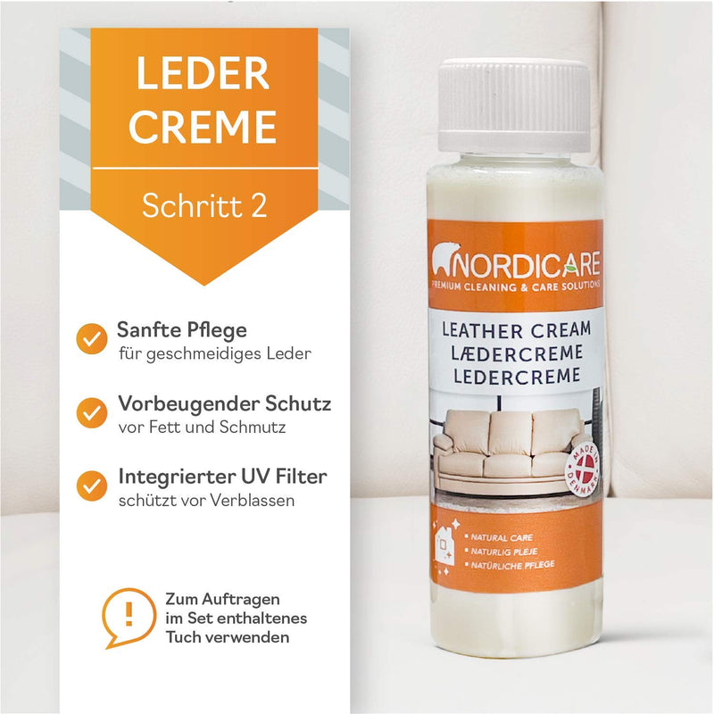 Nordicare Leather Cleaner Care Kit for Sofas, Cars, Furniture - Leather Cleaner for Sofas - Car Leather Cleaner, Leather Cleaner for Car Seats - with UV Protection - Made in Denmark 3.38 oz - BeesActive Australia