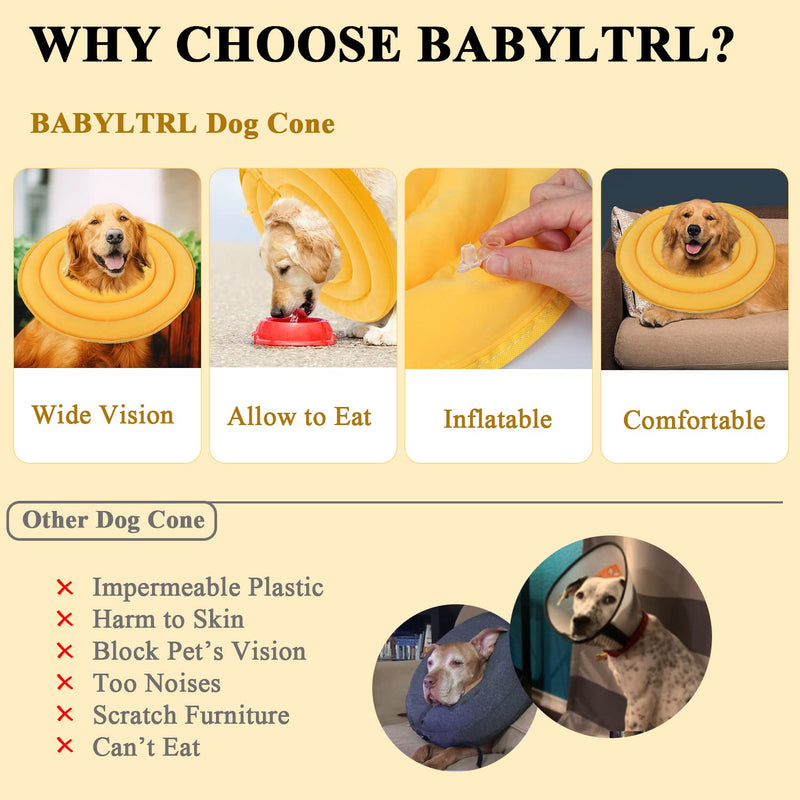 BABYLTRL Dog Cone Collar for After Surgery, Inflatable Pet Recovery Collar for Dogs and Cats, Soft Protective Recovery Cone to Prevent Pets from Touching Stitches, Wounds and Rashes (M, Yellow) - BeesActive Australia