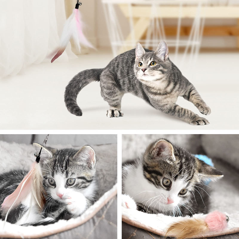 SONGWAY Interactive Cat Feather Toys - 7 Pcs Cat Toy Set, Retractable Cat Wand Toy, Teaser Refills Worm Bird Feathers with Bell, Cat Teaser Toys for Indoor Cats Kitten Play Chase Exercise, Light Pink - BeesActive Australia