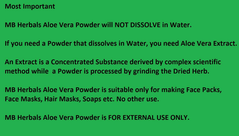 MB Herbals Aloe Vera Powder 100g | 3.5oz | 100% Pure & Organically Cultivated | Natural Skin Moisturizer | Controls Blemish Acne Pimples & Fine Lines | EXTERNAL USE ONLY - BeesActive Australia