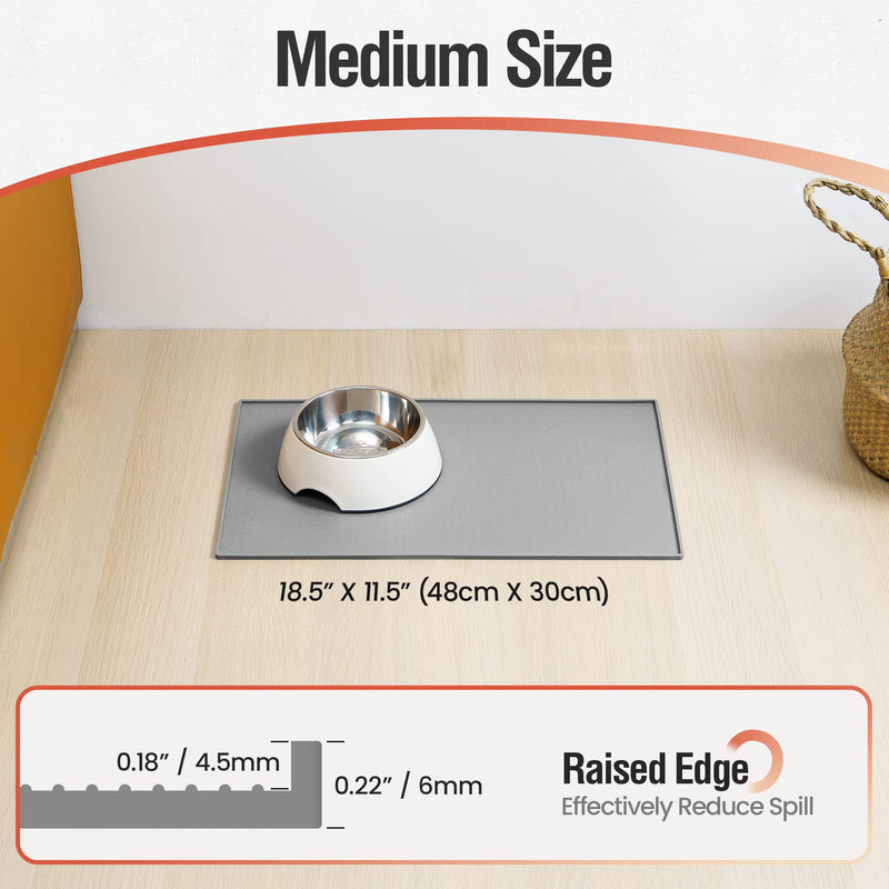 Conlun Silicone Dog Food Mat, Waterproof Rubber Pet Feeding Mat for Dog and Cat, Anti-Slip Dog Cat Bowl Mat with Raised Edge, Avoid Water Or Food Spilling Out, Dishwasher Safe Medium (18.5" x11.5") Grey - BeesActive Australia