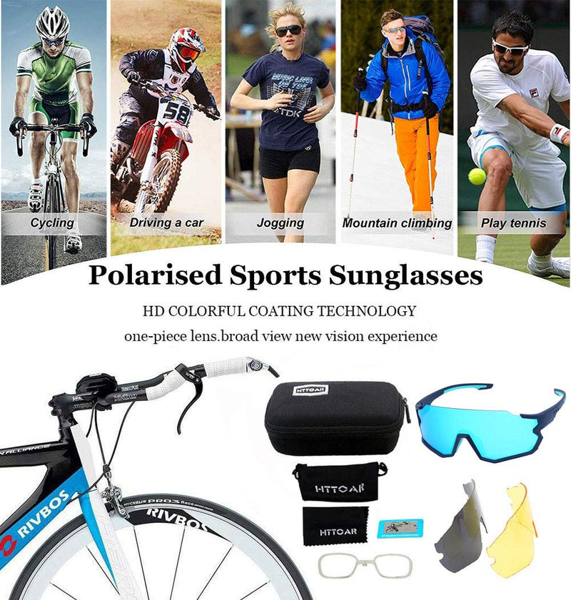 Polarized Riding Glasses Outdoor Men and Women Running Sports Bicycle Sunglasses Driving Fishing Golf Baseball 3 Lens Black Ice Blue - BeesActive Australia